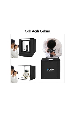 Pro 60x60 Cm Profesyonel Led Işıklı Ürün Fotoğraf Çekim Çadırı 3 Fonlu Stüdyo Seti Çok Renkli