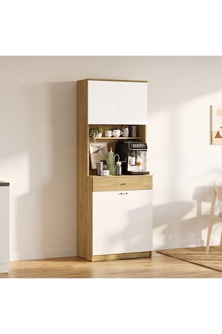 Lungo 4 Kapaklı Çok Amaçlı Kahve Köşesi - Florida Meşe/ Beyaz 72x195x45 cm