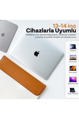 Woyax Cleanfit 13-14 İnç Gri Laptop Çantası Su Geçirmez Apple Macbook Uyumlu Kılıfı Apple iPad Tablet El Çantası Açık Kahverengi