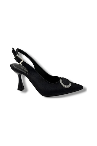 Desire 452-26 Çizgili Saten Taşlı Tokalı İnce Topuk Kadın Stiletto 8,5cm Siyah