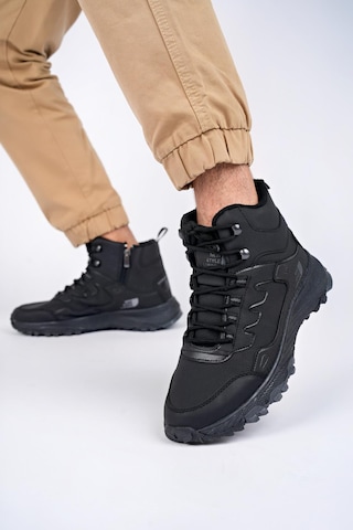 Muggo Alaska Unisex Garantili Trekking Outdoor Bağcıklı Yandan Fermuarlı Kışlık Bot Siyah -siyah