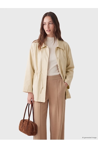 Lcw Modest Bej Gömlek Yaka Oversize Kadın Trençkot