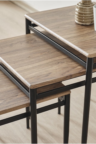 Damrin Serisi Traverten Desen 1. Sınıf Mebran Mdf 3 Lü Zigon Sehpa Takımı Ceviz Desen - Siyah Ayak