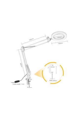 Neoglint 8x Büyüteçli Esnek Kelepçeli Masa Lambası Beyaz