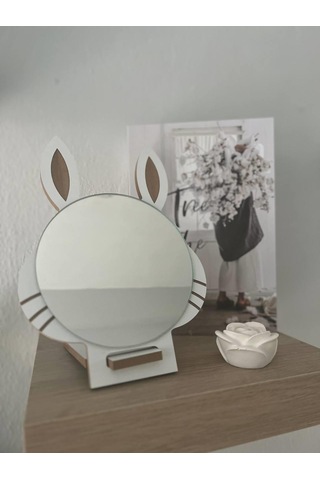 Masaüstü Beyaz Renk Hediyelik Dekoratif Makyaj Aynasi,Tavşan Kula