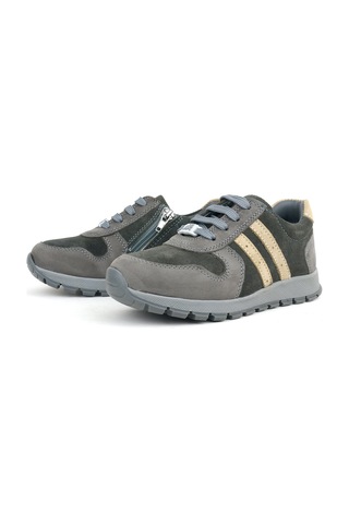 Deri Gri Kum Rengi Fermuarlı Sneaker Spor Ayakkabı Gri