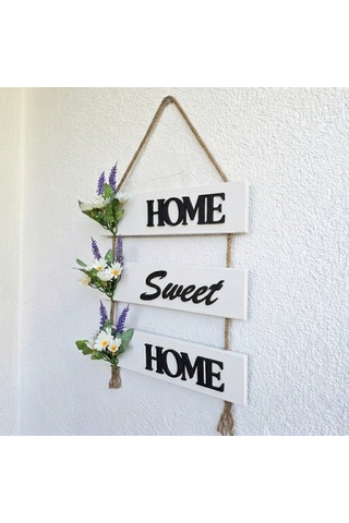 Papatya Çiçekli Home, Sweet, Home Duvar Süsü Beyaz