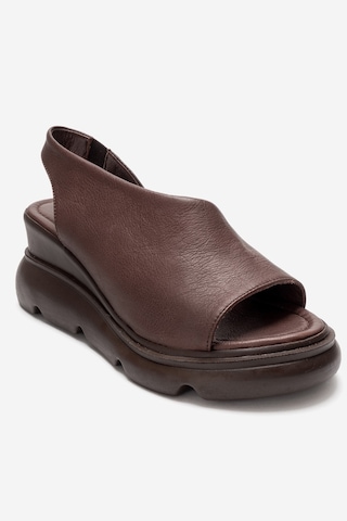 Luvishoes Agusto Kahverengi Hakiki Deri Kadın Dolgu Topuk Sandalet Kahverengi