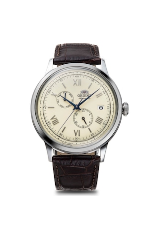 Orient Kurmalı Otomatik Deri Kahverengi Kristal Mineral Cam 41 Mm Erkek Kol Saati