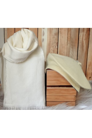 Shopiolog Kadın Şal Çift Taraflı Fransız Ressam Bere 2'li Kombin Ekru