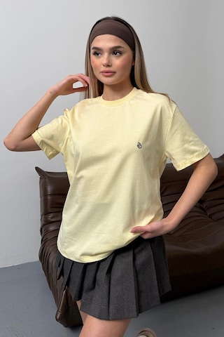 Giysa Kadın Gümüş Aksesuar Detaylı Pamuklu T-shirt Sarı - 26y 26510