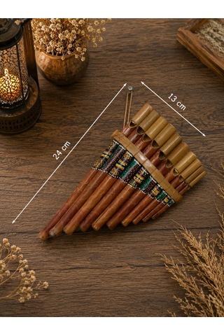 Pan Flüt El Yapımı Bambu Üflemeli Müzik Aleti 10'lu 24 X 13 Cm Otantik Dekoratif Enstrüman