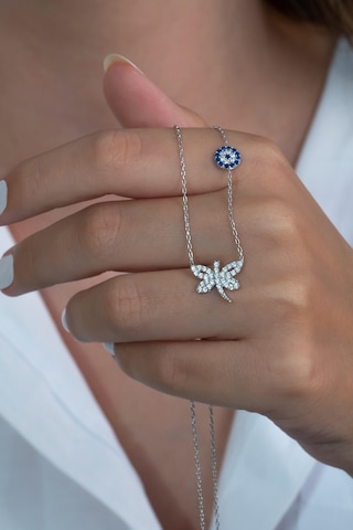 Gümüş Yusufçuk Kolye Nazar Boncuklu Bgk75