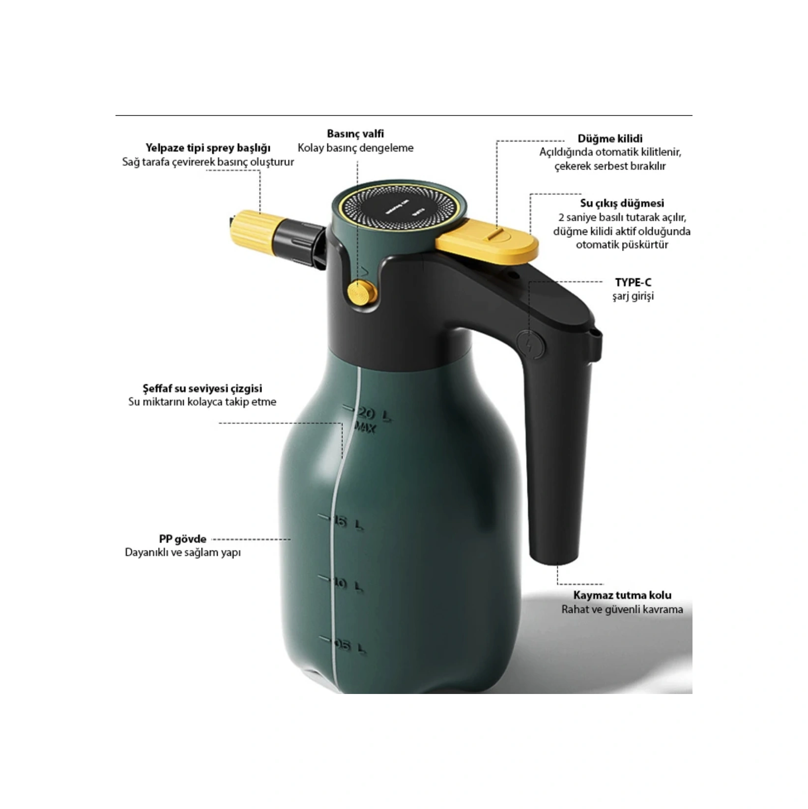 Şarjlı Basınç Ayarlı Köpük Pompası Çok Güçlü Basınçlı Araba Yıkama Bataryalı Uzun Şarj Süresi