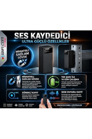 Sese Duyarlı Sensörlü Ses Kayıt Cihazı 16 Gün Şarj Süresi