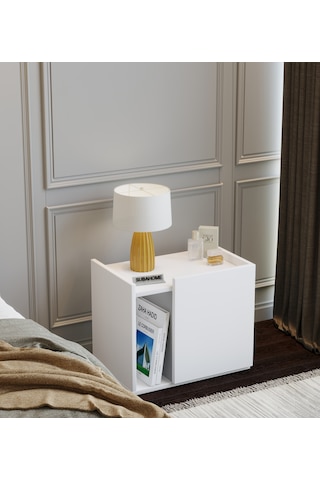 50 Cm Mdf Modern Beyaz Komodin Çok Amaçlı Dolap Yan Sehpa