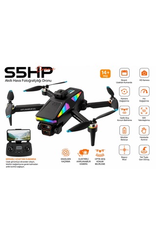 S5hp Drone Akıllı Hava Fotoğrafçılığı Dron 4k Hd Çift Kamera 360 Derece Engel Algılama 50xzoom Usb Kart Okuyucu+ Micro Sd Kart Hediye Katlanabilir Wifi Cam Uygulama Kontrol Ekrablı Uzaktan Kumanda