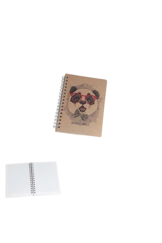 Metal Spiralli 80 Yaprak Kareli A6 Not Defteri Panda Baskılı Bloknot Ebat: 14,7 Cm X 10,5 Cm Kahverengi
