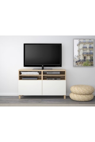Tv Sehpası, Ağartılmış Meşe Görünümlü-beyaz, 120x40x74 Cm, Lappvıken Beyaz
