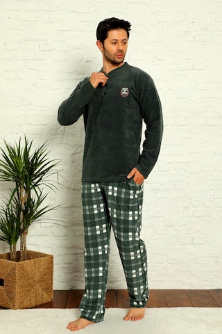 Nisanca Kışlık Sıcak Tutan Erkek Polar Pijama Takımı Yesil