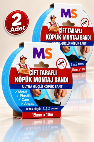 2 Adet Ultra Güçlü Çift Taraflı Köpük Montaj Bandı 19 Mm X 10 Mt Metal Plastik Cam Bantı Bantları
