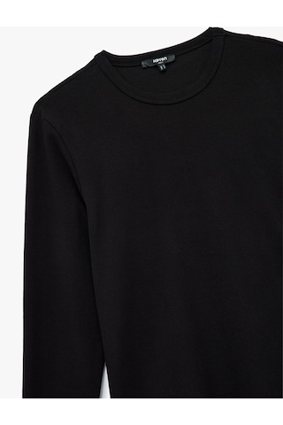 Koton Pamuklu Bisiklet Yaka Basic Slim Fit Uzun Kollu Tişört Siyah 6wam10109hk Siyah