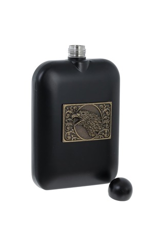 Lüks Kartal Logolu Paslanmaz Çelik İçki Matarası Avcı Kamp Outdoor Hediye Seti Cep Matarası 240 Ml. Siyah