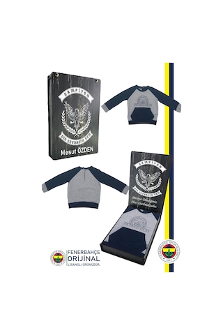 Fenerium Fenerbahçe Fb Logo Sarı-lacivert Bebek Sweat Kişiye Özel Hediyelik Ahşap Kutulu Gri