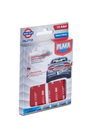 Boss Tape 0134 Çift Taraflı Oto Plaka Montaj Bandı 95mmx30mm 12li Blister
