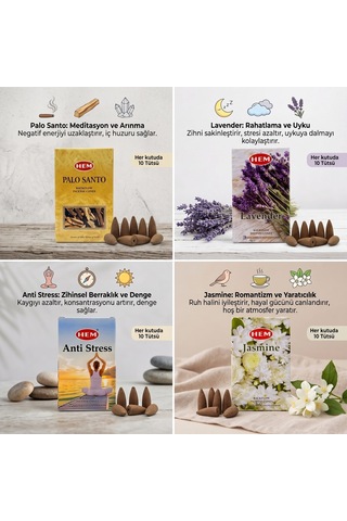 Bakgelal 4 Lü Geri Akışlı Şelale Konik Tütsü Seti Palo Santo, Lavanta, Anti Stress Ve Yasemin 40 Adet - 9081087580297