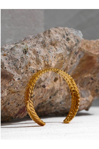 Eetit Paslanmaz Çelik Altın Yapraklı Manşet Bileklik Kadın Bileklik Altın