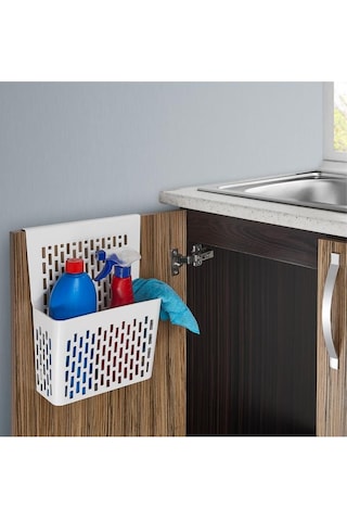 Dolap İçi Asılabilir Düzenleyici, Mutfak Banyo Dolap Kapağı Sepet Poşetlik Askılık Organizer 1 Adet Beyaz