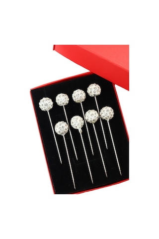 Numetal 8 Li Beyaz Taşlı Eşarp İğnesi. Şal İğnesi. Türban İğnesi. Başörtü İğnesi. Eşarp Ve Şal İğnesi. Gümüş