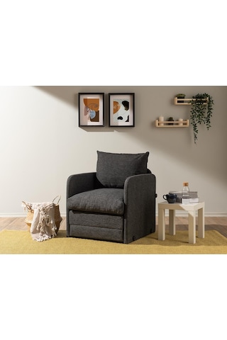 Pafu Saga Tekli Katlanır Yataklı Koltuk Keten Koyu Gri