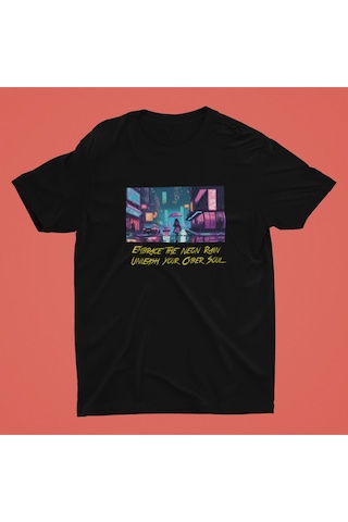 Noıssey Neon Rain- Cyberpunk Tasarımlı Unisex Oversize T-shirt Siyah