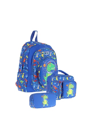 Kaukko Kids Kız Çocuklara Özel Mavi Yeşil - 3d Dinazor Detaylı Üçlü Okul Çantası Seti Mavi - Yeşil