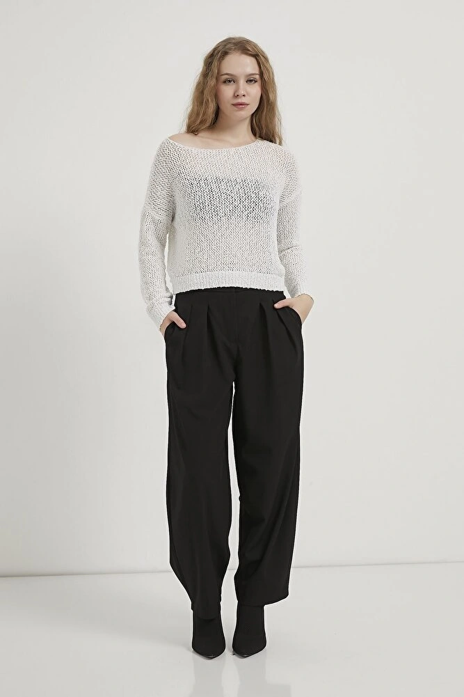 Kadın Standart Beden Düşük Omuz Transparan Şık Ve Zarif Tasarım Triko Kazak Çok Renkli