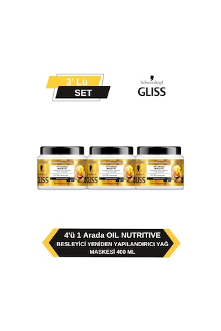 Gliss 4'ü 1 Arada Besleyici & Yeniden Yapılandırıcı Saç Bakım Maskesi Ultimate Oil 3 x 400 ML