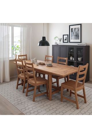 Yemek Masası Takımı, Antika Vernik, 6 Sandalyeli, Açılabilir Abanoz - Beyaz