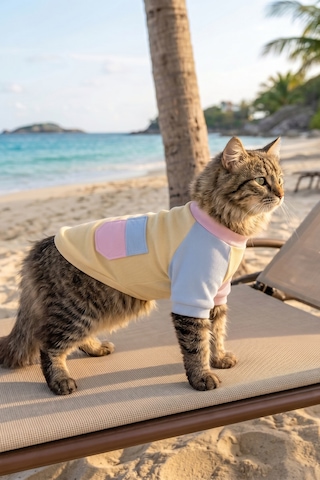 Soft Sun Kedi Tişörtü Cepli Şeker Renkli Yazlık Kedi Kıyafeti