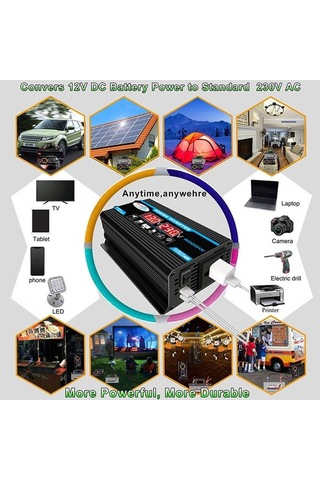 Ulzyvf 4000w Çift Usb'li İnverter, Led Voltaj Göstergeli, 12v-220v, Siyah Kabuk