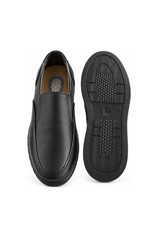 Yalçın Erkek Siyah Suni Deri Bağcıksız Loafer Ayakkabı Dokulu Yüzey, Dikiş Detaylı Kalın Taban Siyah - 933533797 Siyah
