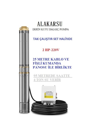 Italyan Teknoloji Derin Kuyu Dalgıç Pompa Kablo Ve Pano Dahil 2 Hp
