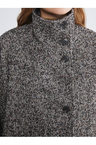 Lcwaıkıkı Classic Siyah Dik Yaka Desenli Oversize Kadın Kaşe Kaban