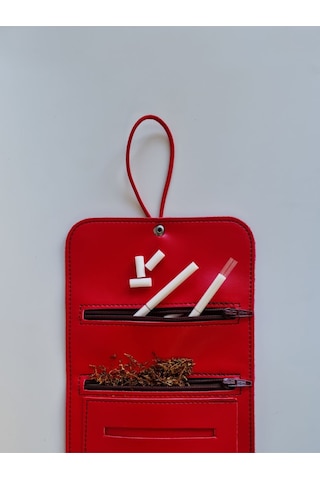 Tütün Kesesi Tütünlük Pu Deri Vegan Deri Küçük Boy Kırmızı