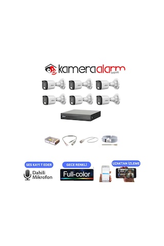 6 Kameralı 7/24 Renkli Görüşlü Dahili Mikrofonlu Güvenlik Kamerası Seti - Uzaktan Izleme - 1tb Hdd