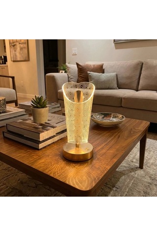 Gece Lambası Açık Silindirik Kristal Damla Formlu Led Masa Lambası Tabanlı Dokunmatik 3 Renk Işık Modlu Şarj Edilebilir Modern Dekor Amaçlı Gold .
