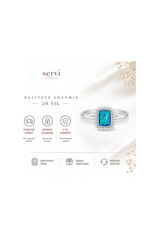 Servi 925 Ayar Gümüş Zirkon Çerçeveli Opal Taşlı Yüzük-455