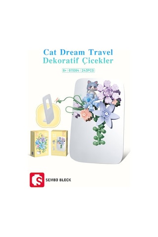 Sembo Block Cat Dream Travel Dekoratif Çiçekler 243 Parça Yapı Blokları  İle Uyumlu 611084