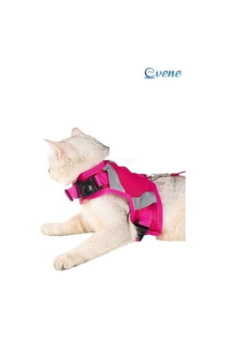 Kedi Tasması Göğüs Boyun Tasma Seti Sevk Kayışlı Terletmeyen Nefes Alan Reflektörlü Tasma M, Pembe
